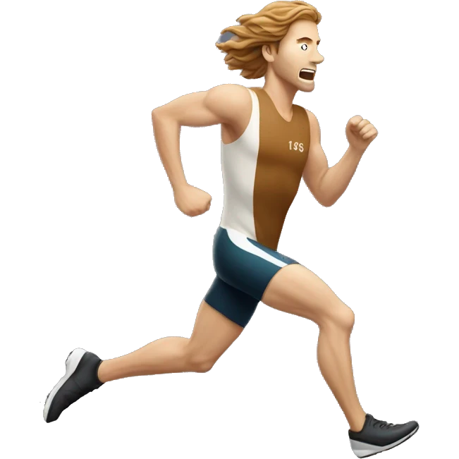 white male athlete running with a flowing, brown mullet emoji