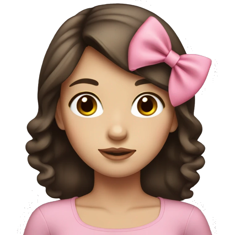 Girl with long dark brown hair pink bows round face  emoji