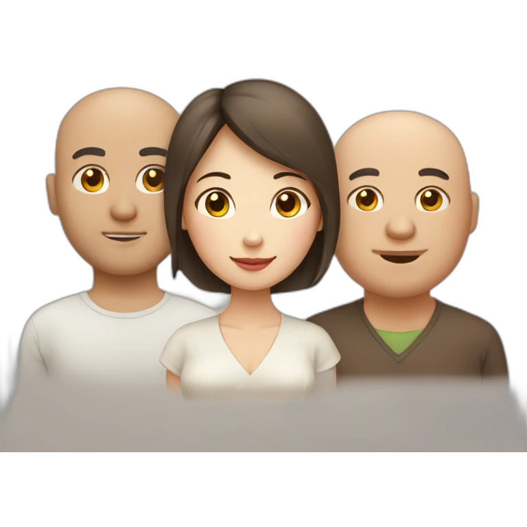4 friends. Chinese lady, bald man, fat man, brown hair lady emoji