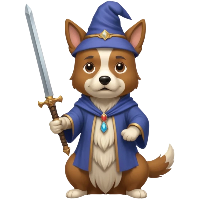 Dog wizard pulling a sword out of a stone emoji