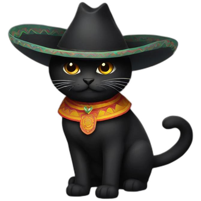 dark cat wearing sombrero emoji