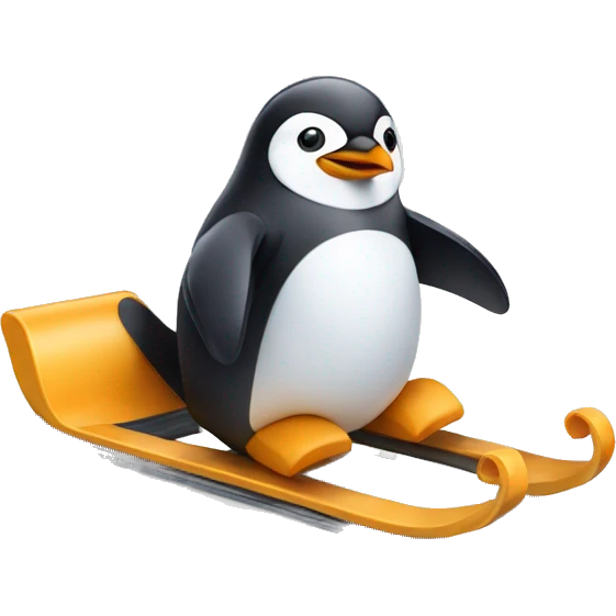 a penguin sledding down a slope emoji