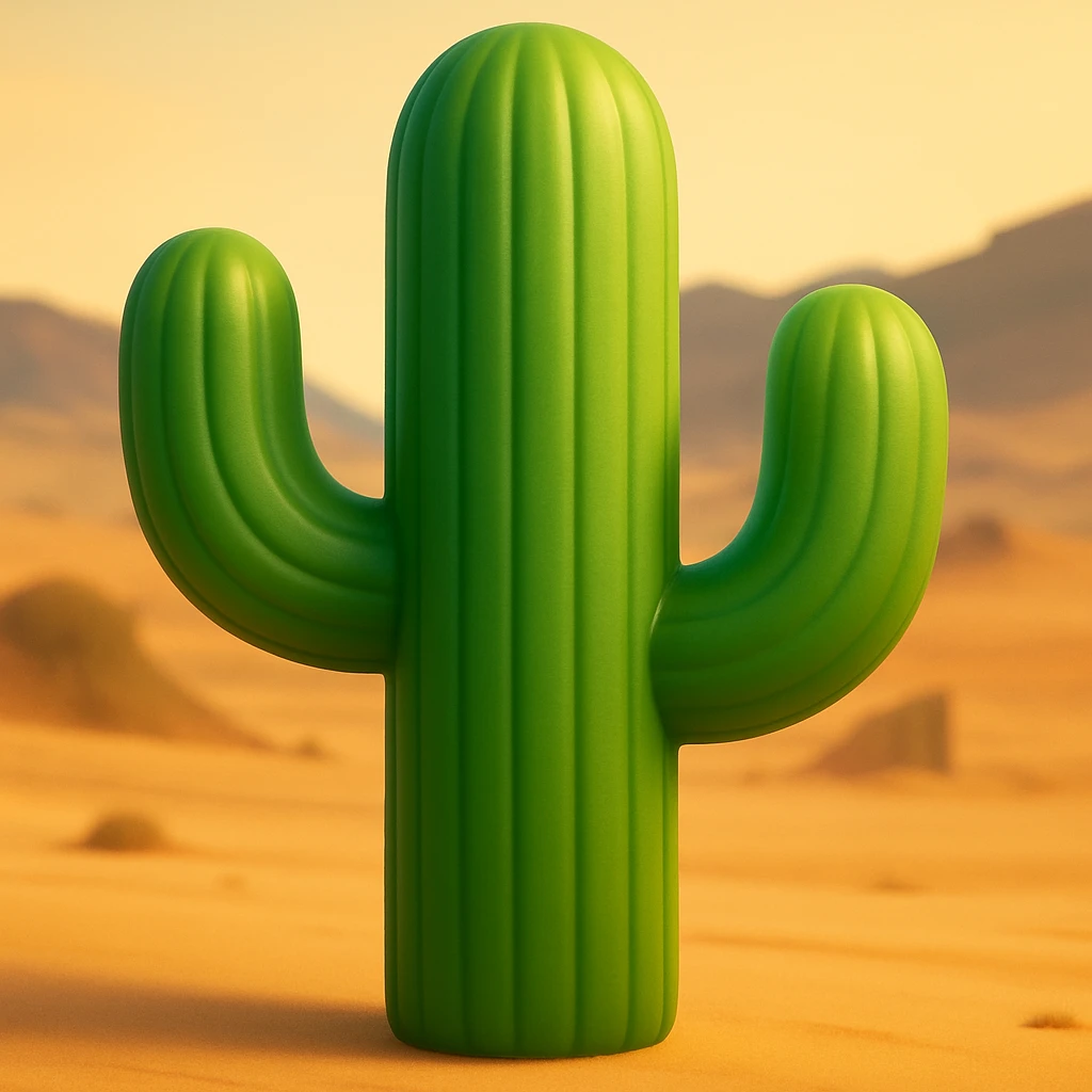 Make the cactus emoji wider than the previous version. Keep everything else the same: iOS emoji style, 3D, shiny, smooth gradients, soft shadows, realistic cactus shape, classic emoji look. emoji
