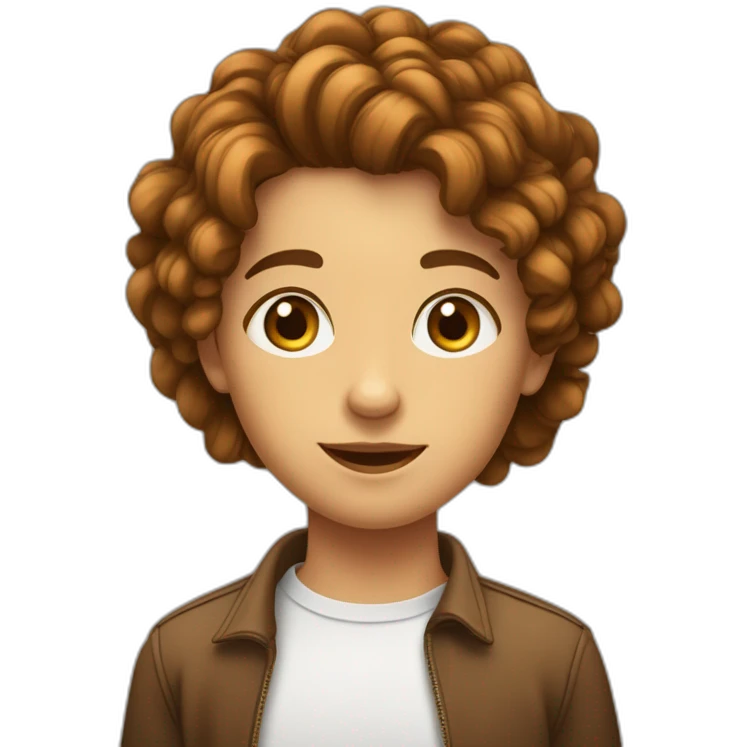 Une adolescente avec les yeux marrons clairs, les cheveux châtains et les cheveux frisés emoji