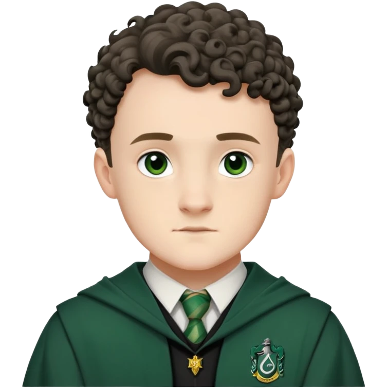 Josh Herdman is Gregory Goyle in harry potter, wear hogwarts slytherin uniform, curly short hair emoji
