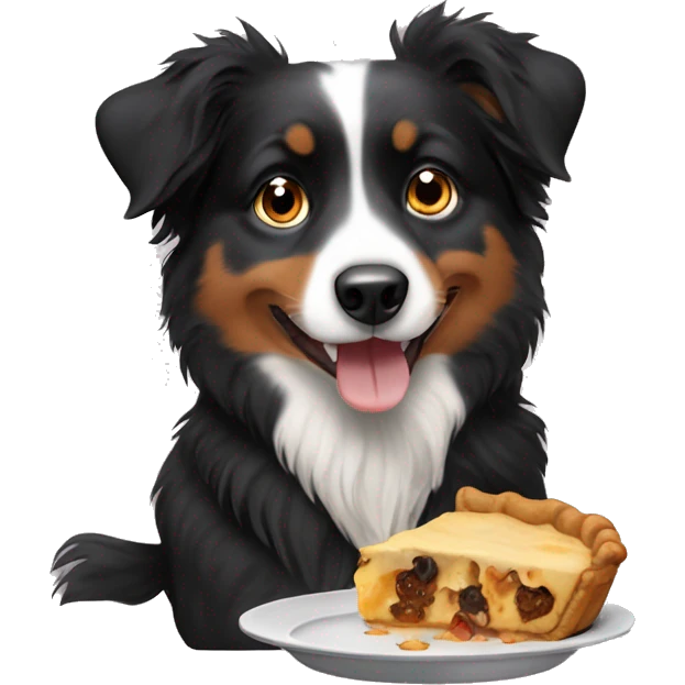 Small black australian shepherd dog eating pie  emoji
