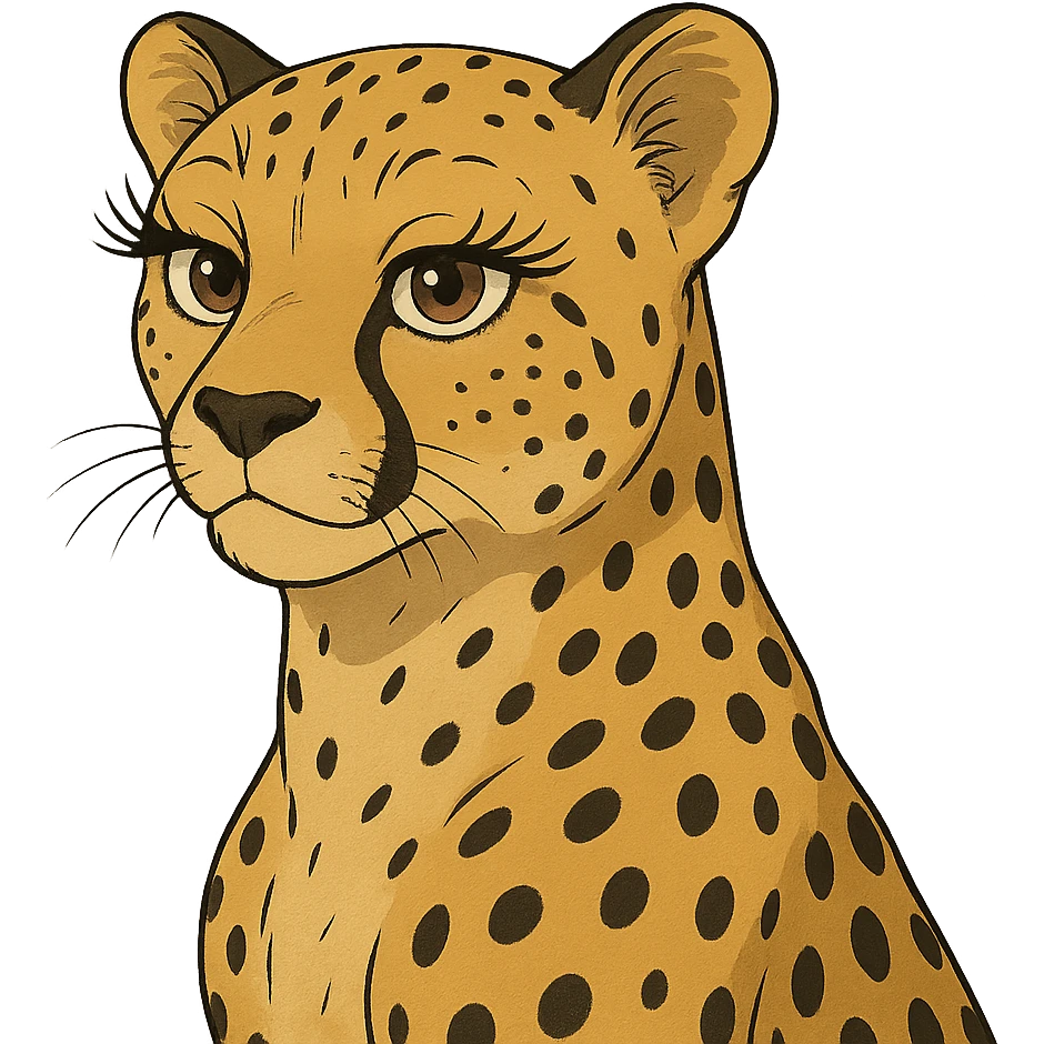 cheetah with dramatic eyelashes ghibli style emoji