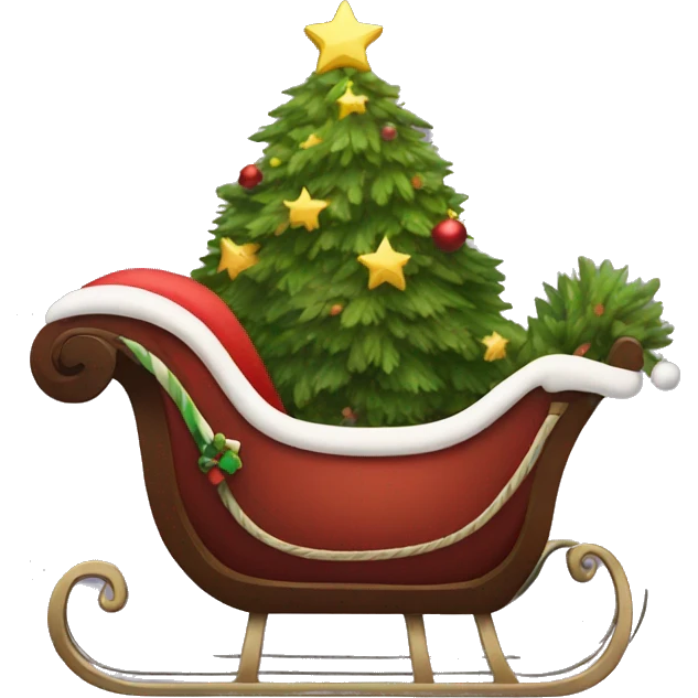Sleigh with a Christmas tree emoji