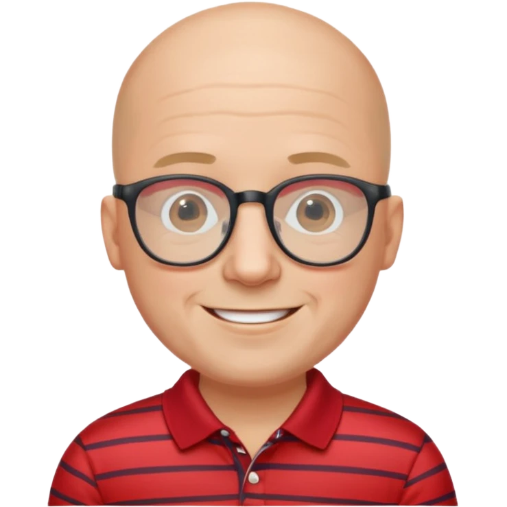 happy bald man with red striped polo wearing glasses emoji