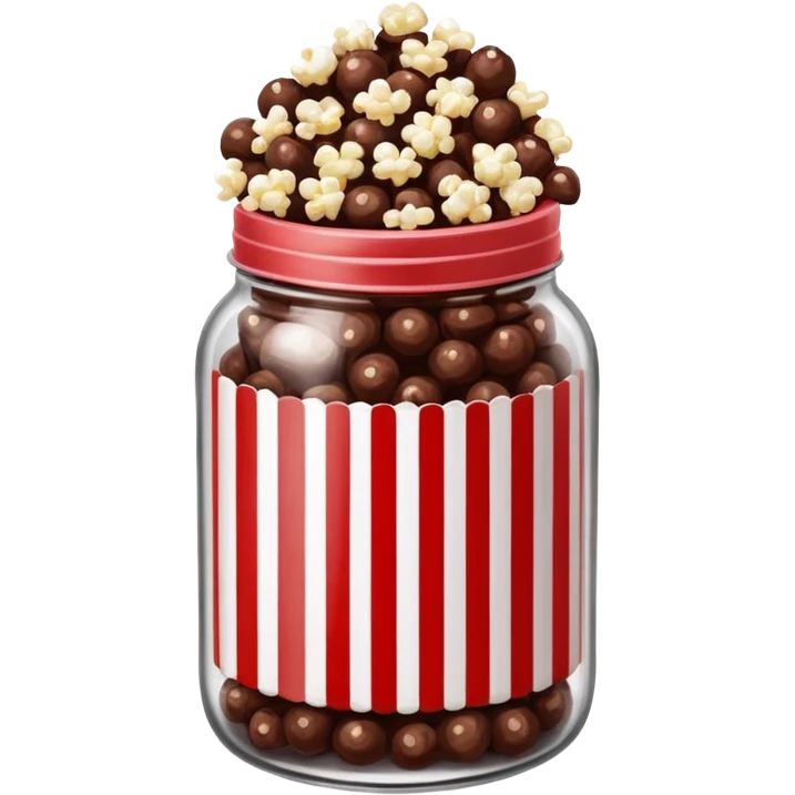 Chocolate popcorn in a jar with red and white vertical lines emoji