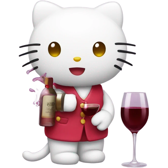 Hello Kitty drinking red wine emoji