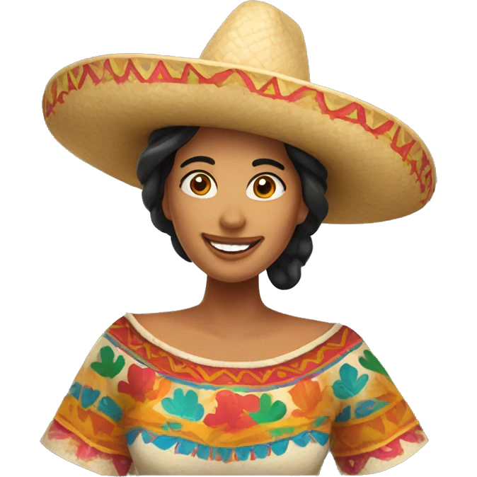 Happy mexican woman in a sombrero holding a 🌭  emoji