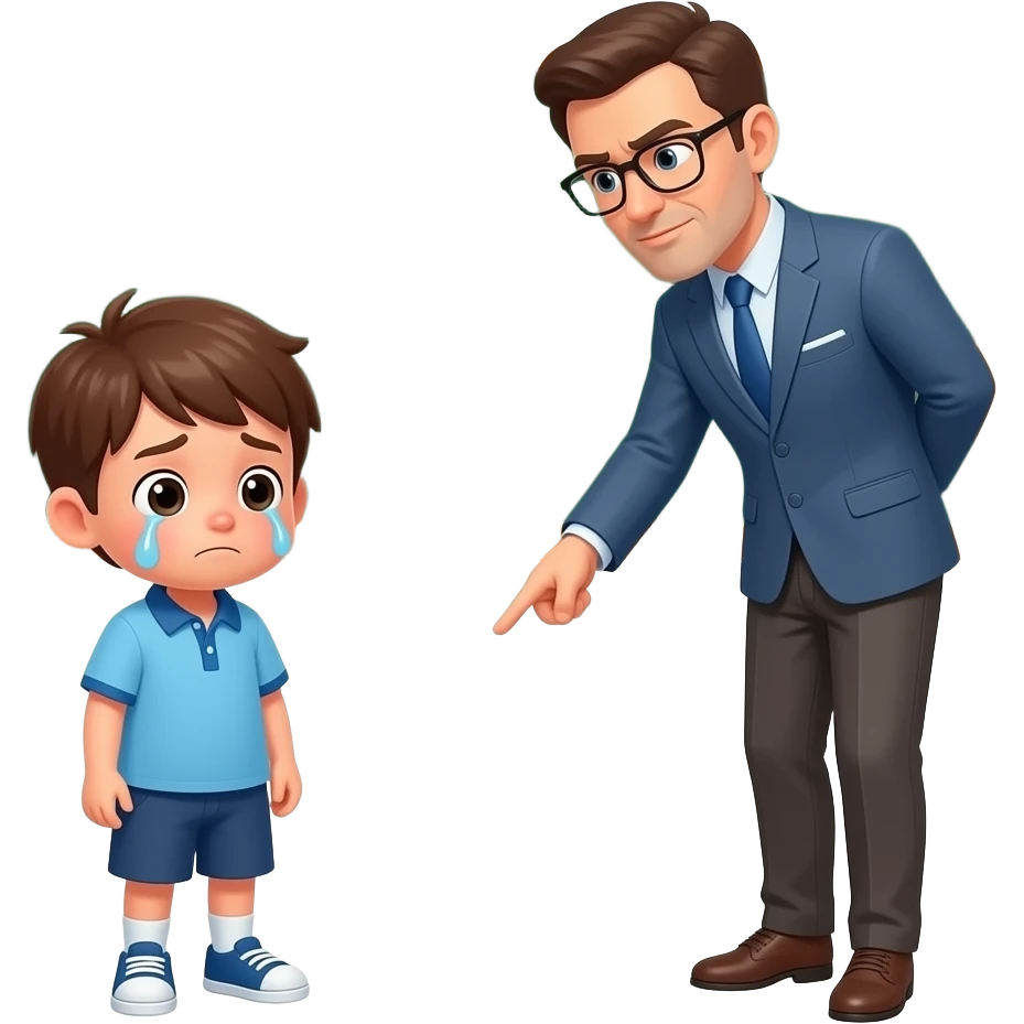 sad kid getting in trouble at school by teacher for breaking ruler emoji