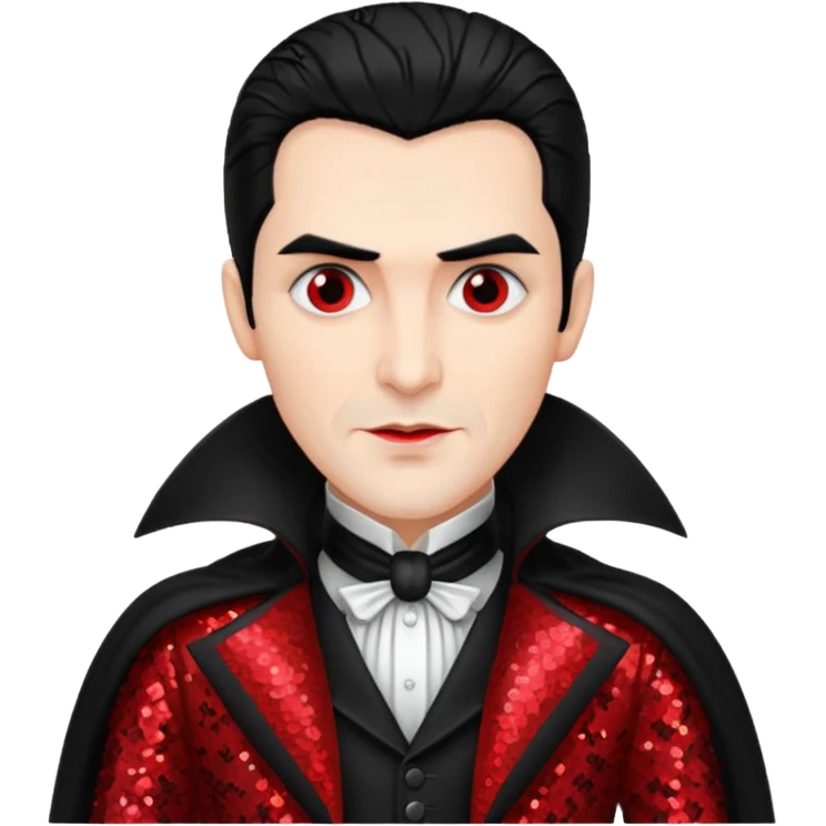 Count Dracula from Universal Monsters with jet black hair, black and red sequin outfit  emoji
