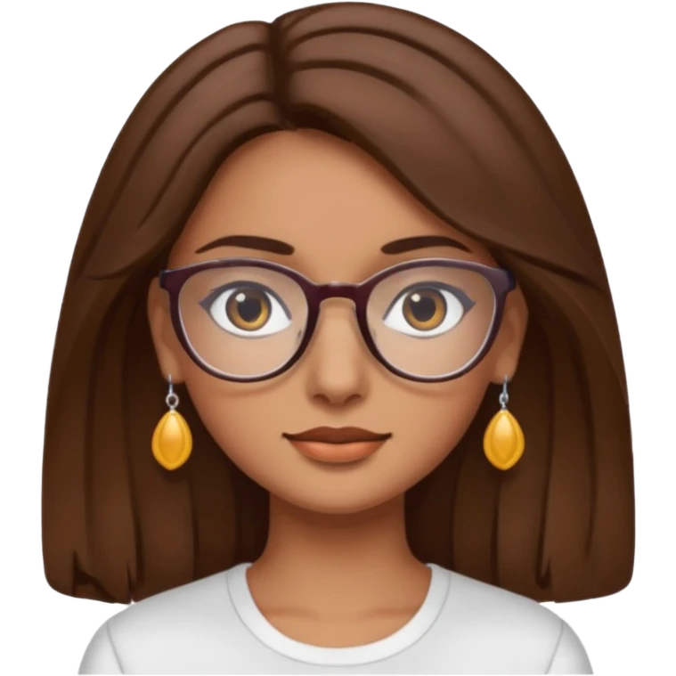 Italian with brown hair, girl and glasses and earrings, brown eyes emoji