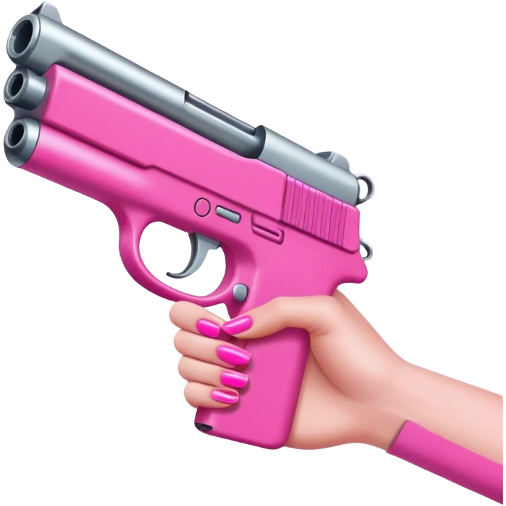 White girl hand with pink nails holding a pink gun emoji