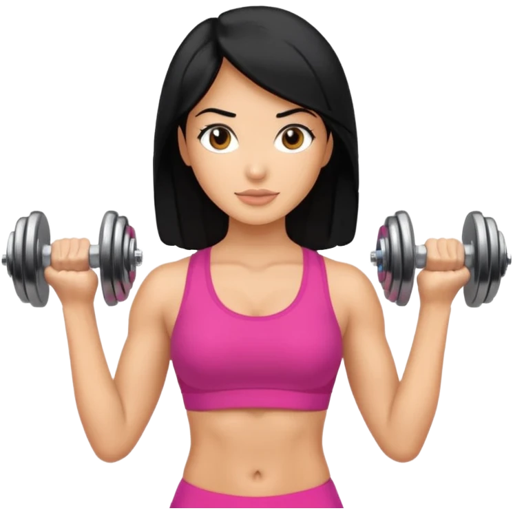 mujer fit con pelo negro y sosteniendo 2 mancuernas emoji