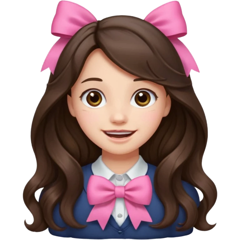 Brunette, long wavy hair, girl emotions and a pink bow emoji