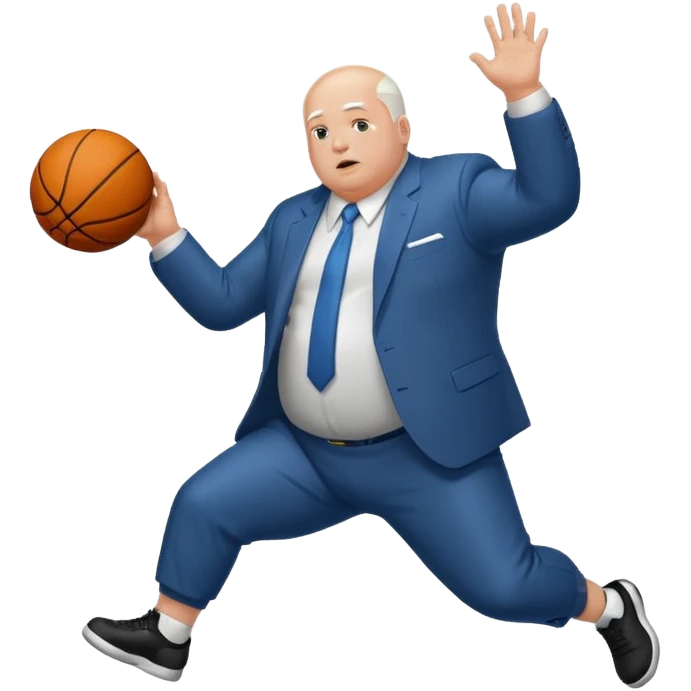 bald with white hair on side guy dunking basketball in suit but make him fat emoji