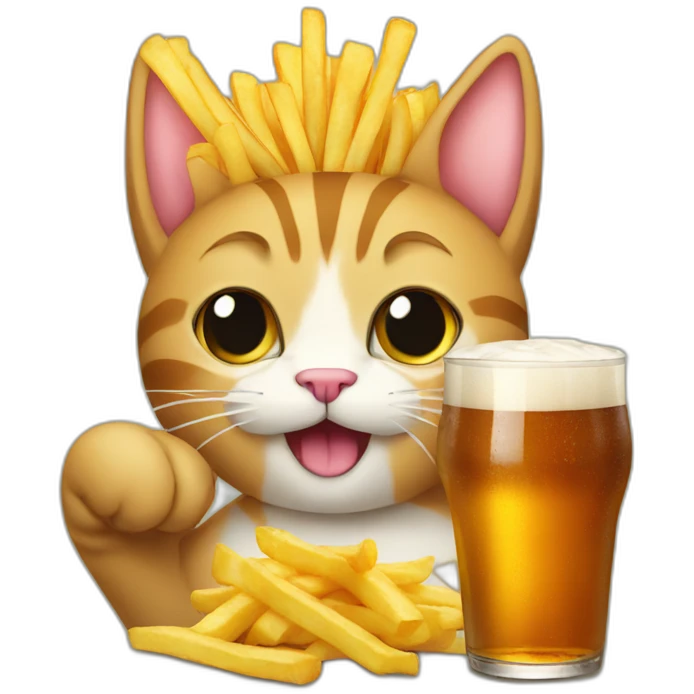Cat grabbing fries and beer emoji