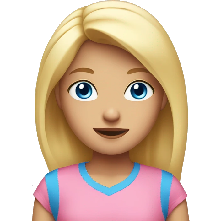 girl with blond hair and blue eyes wearing a pink t-shirt emoji