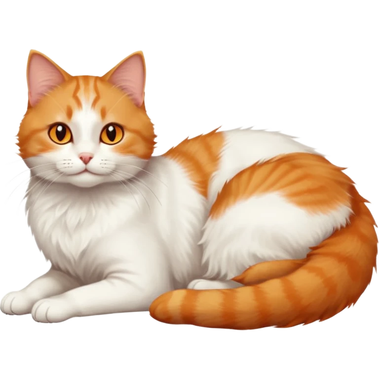 ginger and white cat with orange eyes doing a big extremely long stretch reaching up into the air with arms and legs side by side together straight and overextended whilst lying on its side emoji