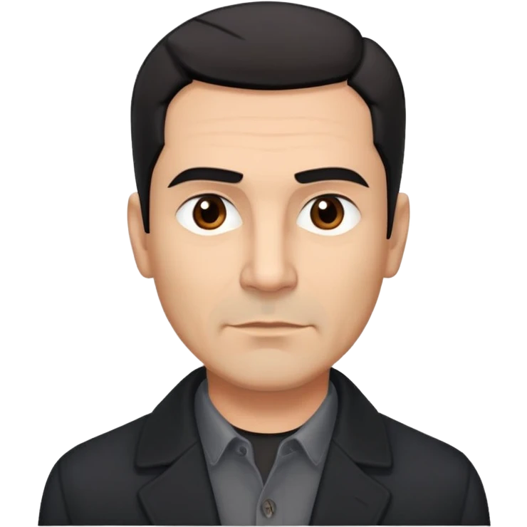 Broad-shouldered Hispanic man in his 50s, light brown complexion, square face with defined jawline, short straight black hair combed back with faded sides, thick eyebrows, black coat with gray buttoned-up shirt emoji