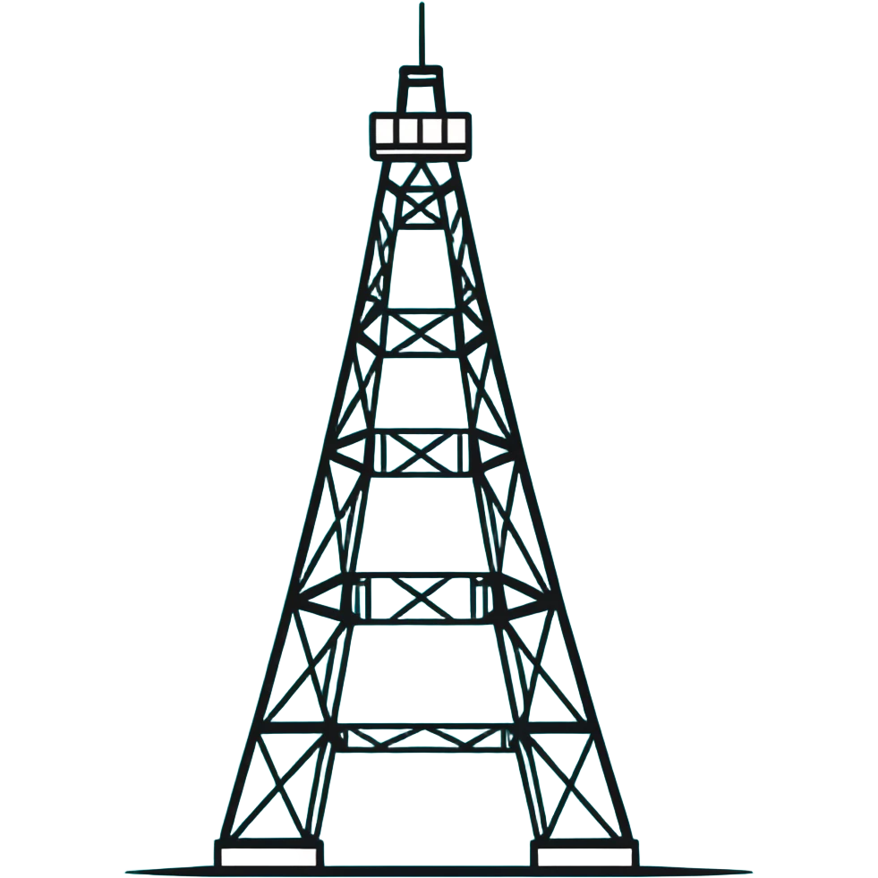 Oil derrick tower, minimalist design with soft gradients in sky blue, teal green, white, and light gray emoji