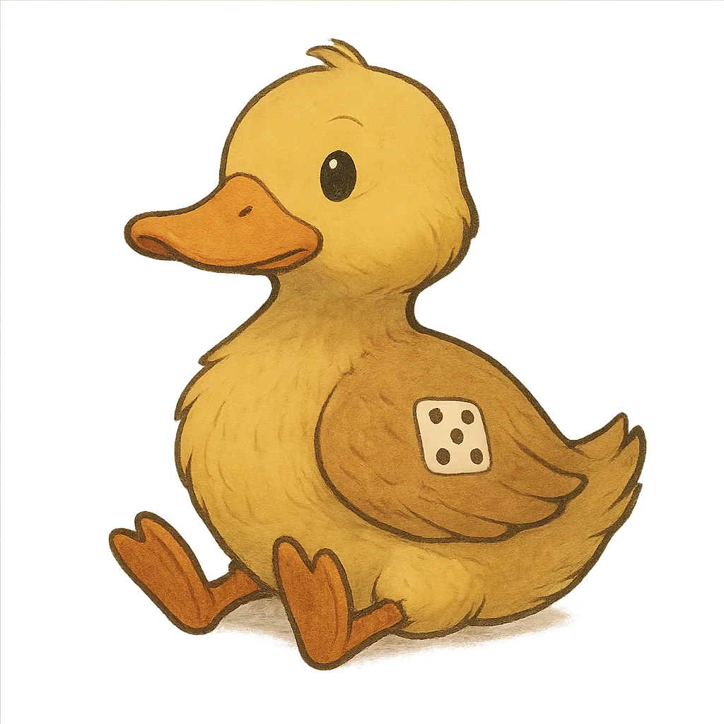 ghibli style duck inspired by the DuckDice logo emoji
