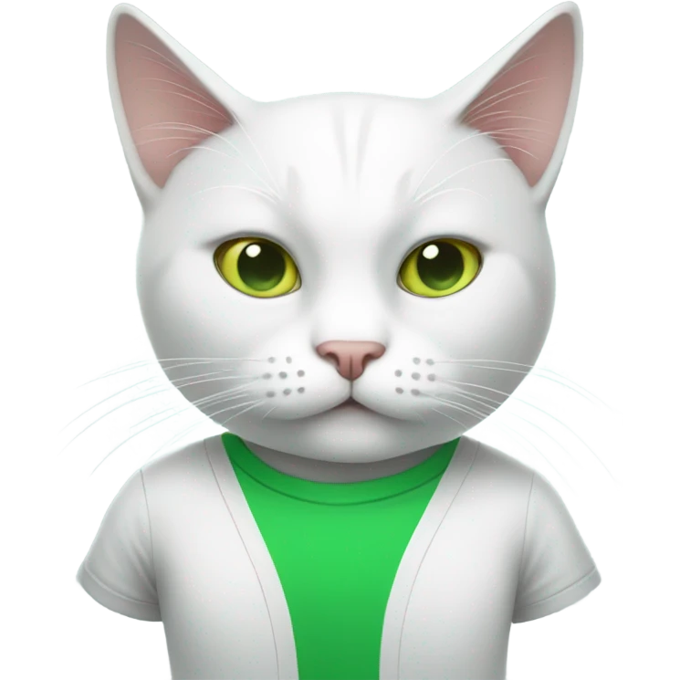 a white cat manager in green t-shirt emoji