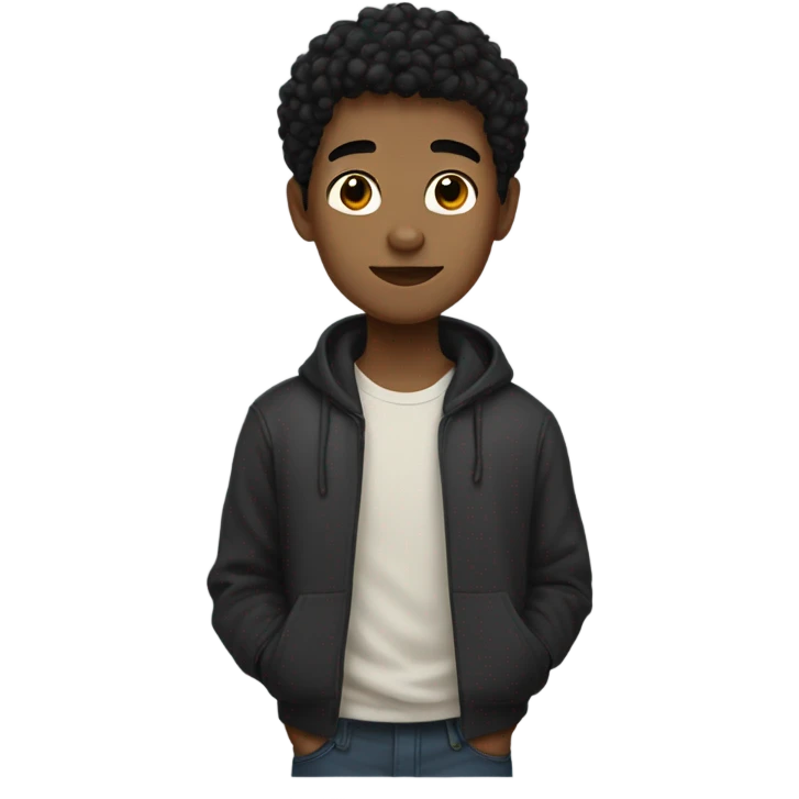 boy with short curly black hair, with broad shoulders and full height emoji
