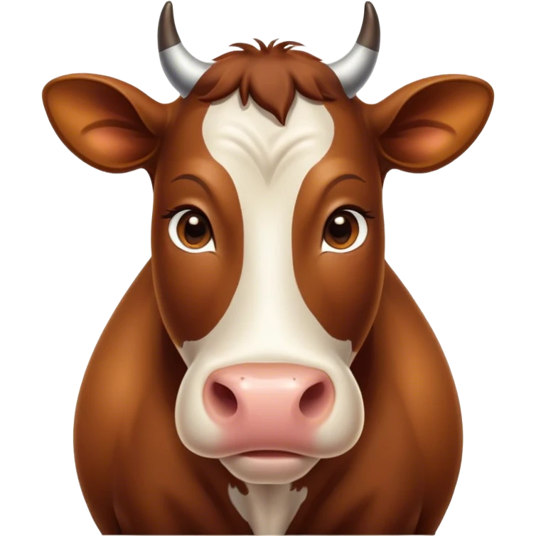 Cinematic Noble Brown Cow Portrait Emoji, Poised and regal, with a large, sturdy build and a smooth, well-groomed deep brown hide, deep-set soulful brown eyes, Simplified yet sharp and sophisticated features, highly detailed, glowing with a soft, dignified glow, high shine, intelligent and calm, stylized with an air of pastoral majesty, focused and attentive, soft glowing outline, capturing the essence of a watchful and confident bovine guardian, so majestic it feels as though it could amble out of the screen with effortless authority! emoji