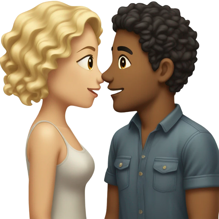 blonde wavy hair girl and Latino boyfriend with dark hair kissing emoji