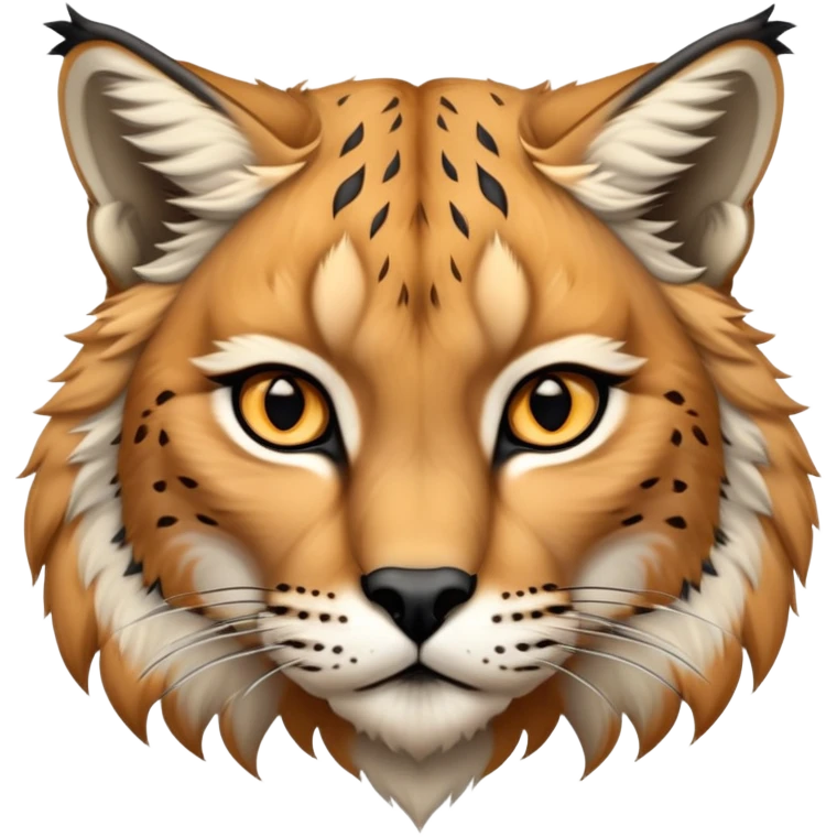 Cinematic-Noble-Lynx-Portrait-Emoji – Poised and regal, with a strong, agile build and a strikingly patterned coat of warm tawny fur accented by bold black ear tufts, deep-set, intelligent amber eyes, simplified yet sharp and sophisticated. emoji