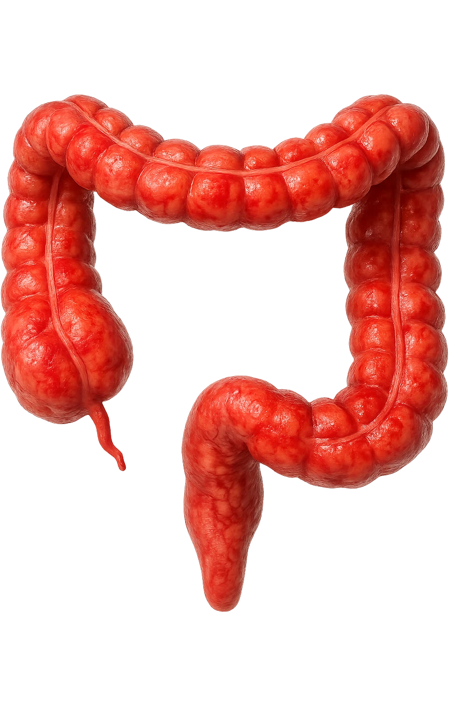 intestino umano anatomico infiammato, iperrealistico 4k, isolato su sfondo bianco emoji