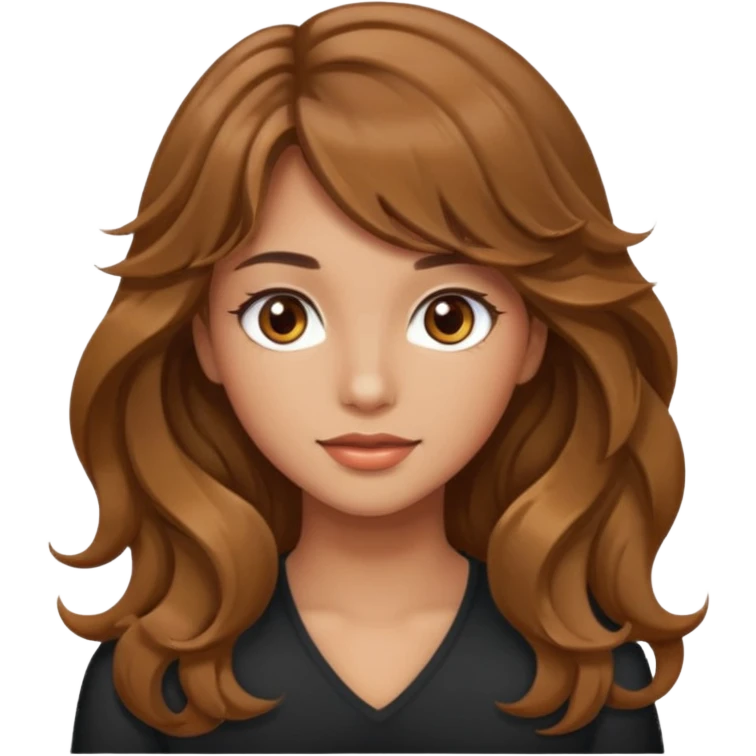 beautiful girl with wavy long hair and side-swept bangs, tan skin, and hazel eyes emoji