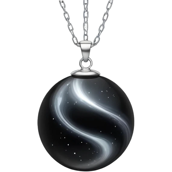 floating black onyx orb with a pure silver aura, cosmic particles swirling around it, silver chain floating midair like starlight emoji