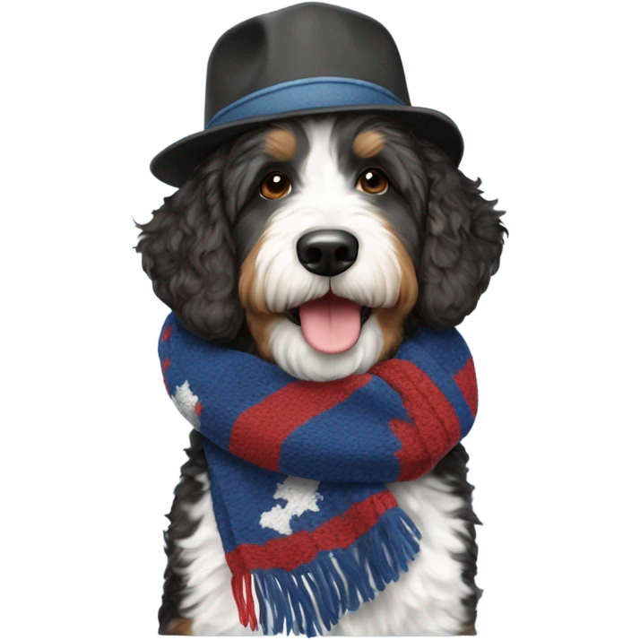 Bernedoodle with knoxville smokies hat and scarf emoji
