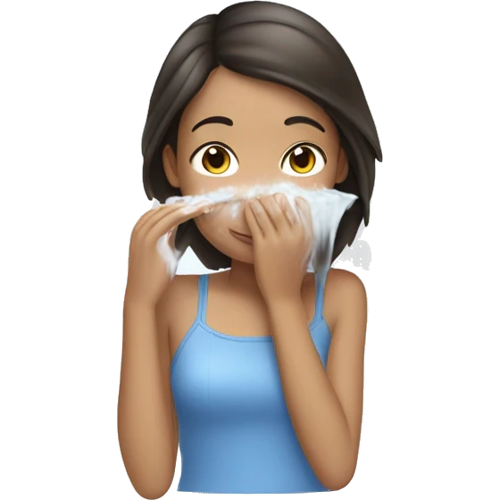 brunette girl washing her face emoji