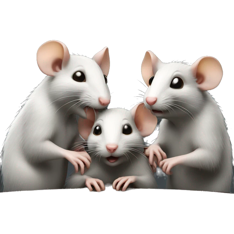 Three rats are sitting around a round table and whispering emoji