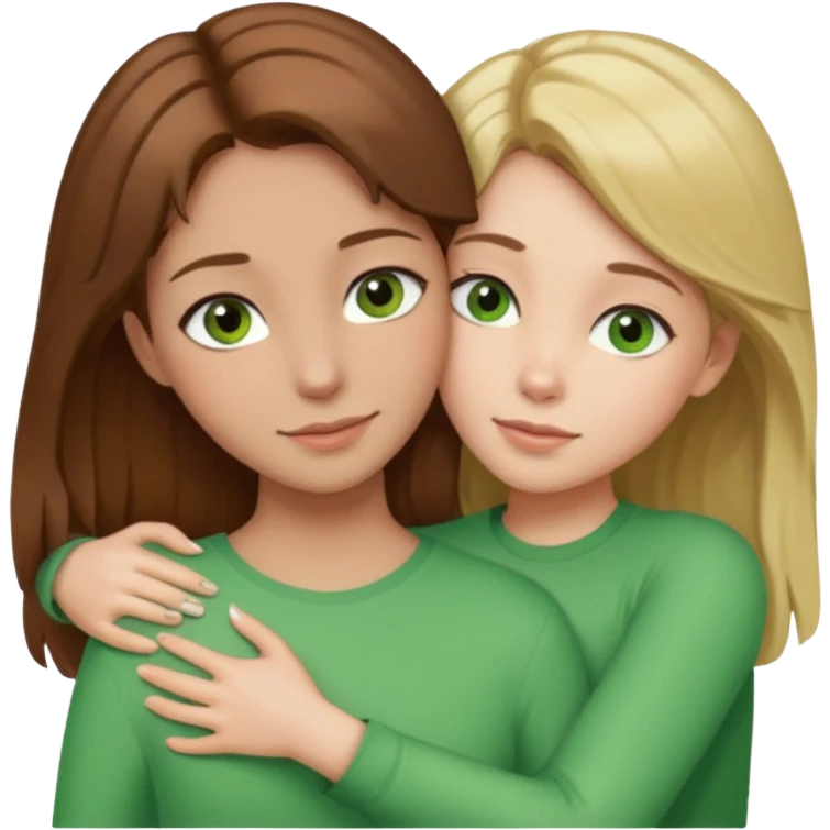 Maman : cheveux marrons, yeux marrons peau blanche fille cheveux blond yeux verts peau blanche qui se font un câlin  emoji