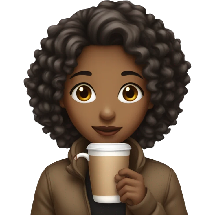 Light brown girl with black curly hair and a hot chocolate emoji