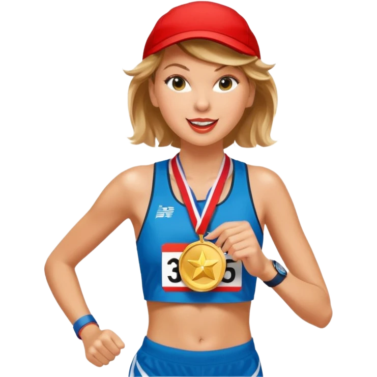taylor swift picking running a marathon with gold medal emoji