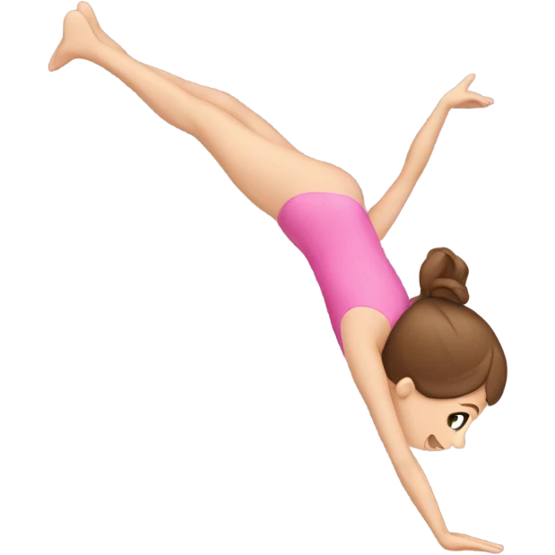 white girl with brown hair in a pink leotard doing a cartwheel emoji