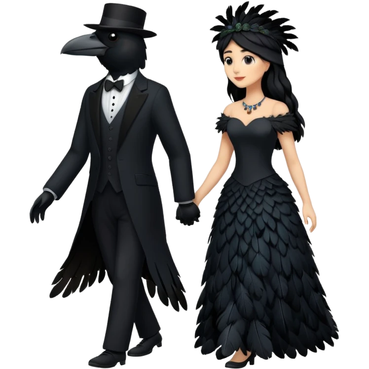 Tall handsome black crow walking with his bride emoji