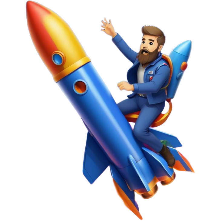 bearded man riding a rocket france black boom!  emoji