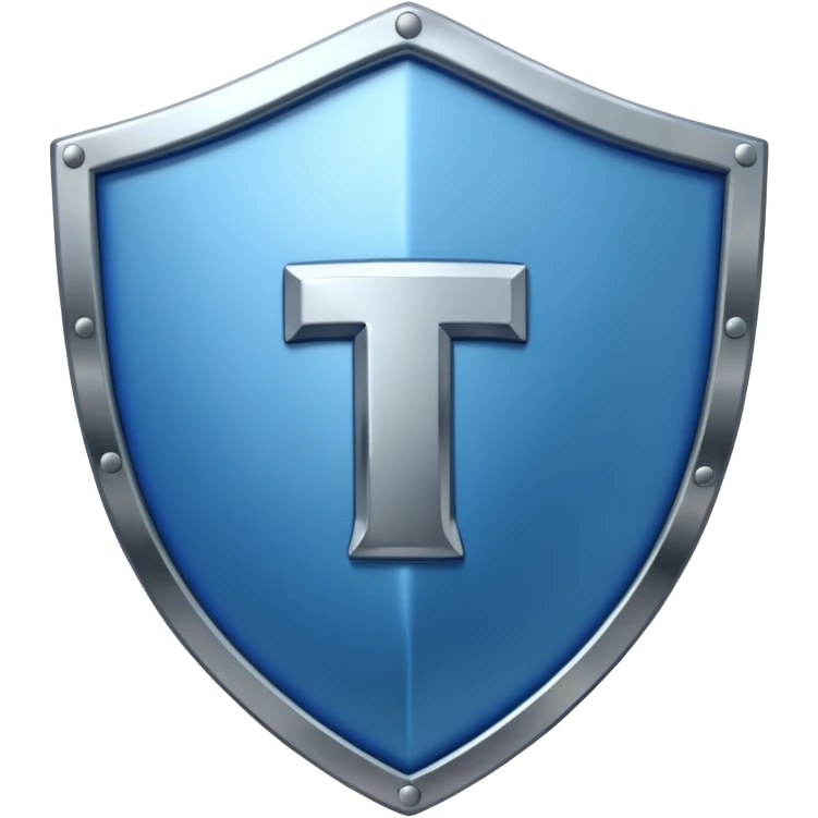 a metallic shield with a blue letter "i" emoji