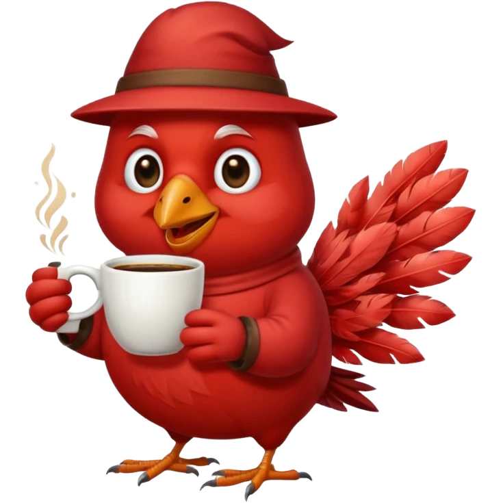 Happy cardinal bird with a cup of coffee emoji