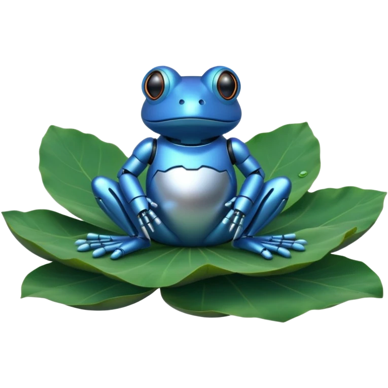 blue robot frog on lotus leaf emoji