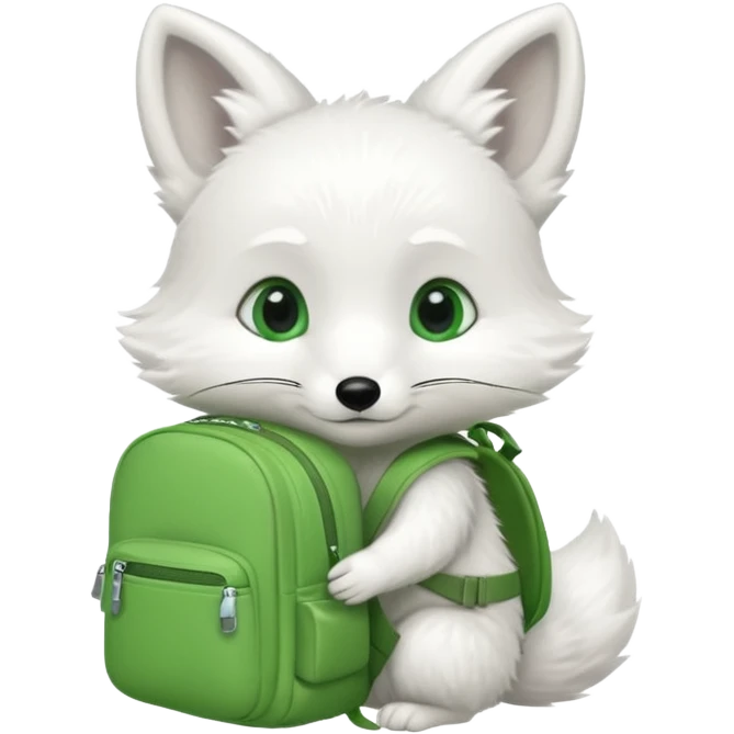 baby white fox wear green backpack emoji